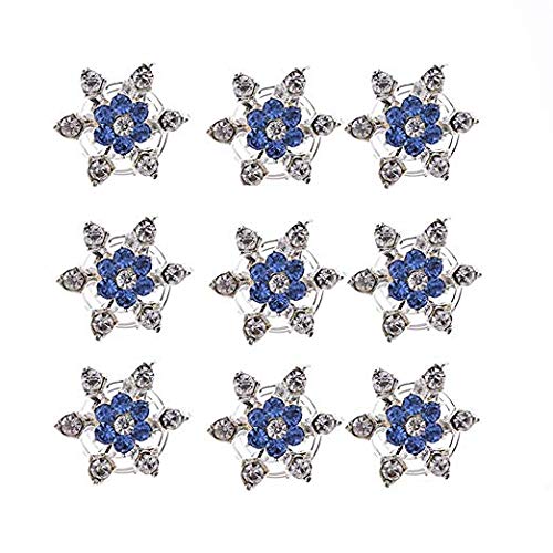 canjoyn 20 Pcs Snowflake Spin Hair Pins Swirl Hair Twists Coils Hair Clips Wedding Bridal Gem Rhinestone Metal Spiral Twist Bun Hair Pins Hair Accessories Jewel Hair Pin (Blue) - Image 4