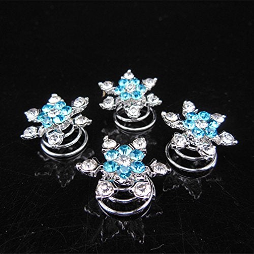 canjoyn 20 Pcs Snowflake Spin Hair Pins Swirl Hair Twists Coils Hair Clips Wedding Bridal Gem Rhinestone Metal Spiral Twist Bun Hair Pins Hair Accessories Jewel Hair Pin (Blue) - Image 2