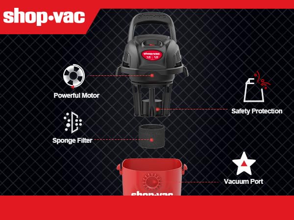SHOPVAC Shop-Vac 2021000 1 Gallon 1 Peak Wet/Dry Vac, Portable Compact Micro Vacuum with Collapsible Handle Wall Bracket & Multifunction Accessories Uses Type A Filter Bag & Type MM Foam Sleeve - Image 4