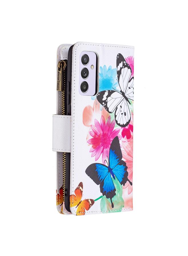 اس-توب جراب لهاتف Samsung Galaxy A82 5G بنمط رسم ملون وسحاب وغطاء جلدي قلاب أفقي مع حامل وفتحات للبطاقات ومحفظة - Image 3