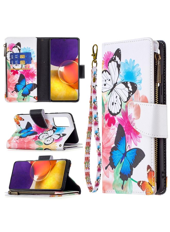 اس-توب جراب لهاتف Samsung Galaxy A82 5G بنمط رسم ملون وسحاب وغطاء جلدي قلاب أفقي مع حامل وفتحات للبطاقات ومحفظة - Image 1