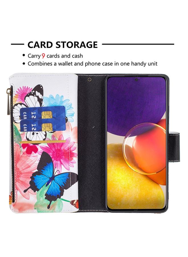 اس-توب جراب لهاتف Samsung Galaxy A82 5G بنمط رسم ملون وسحاب وغطاء جلدي قلاب أفقي مع حامل وفتحات للبطاقات ومحفظة - Image 5