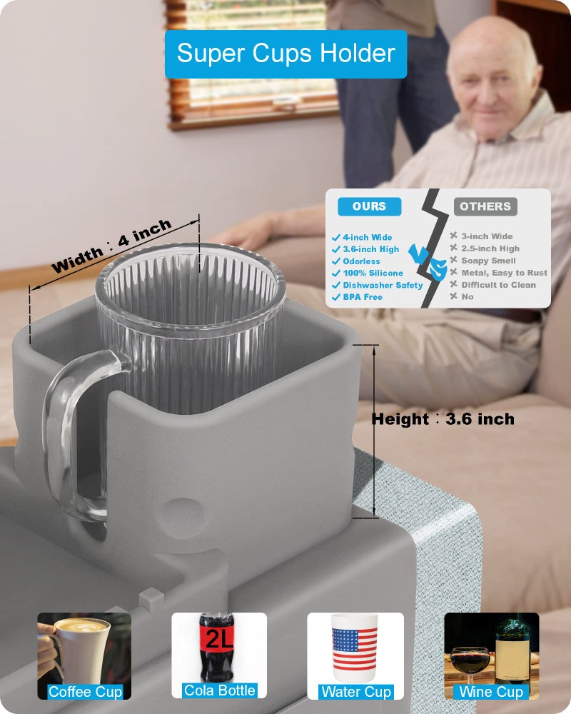 VIENFUT Silicone Couch Cup Holder, VIENFUT Anti-Spill and Anti-Slip Sofa Armrest Tray, Dirt-Resistant Silicone Couch Arm Tray for Remote, Snacks, Cellphone and iPad, Gift for Family, Friend (Gray) - Image 2