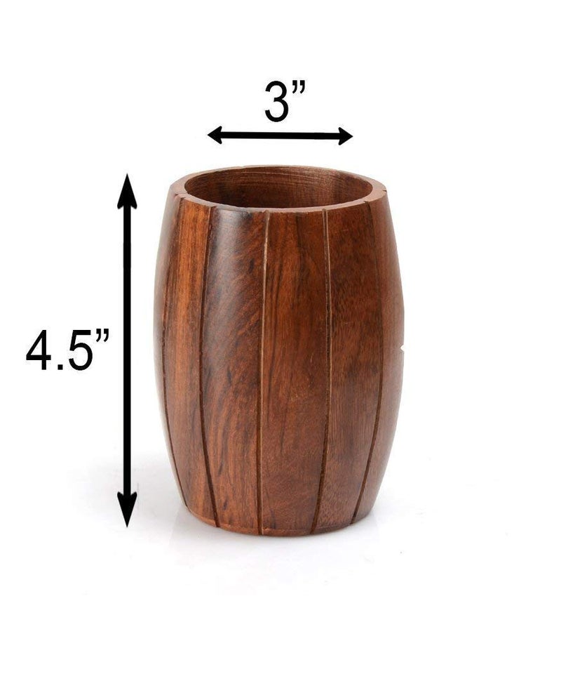 Craftland Wooden Barrel Shape Stationery Holder/Pen Holder/Cutlery Holder/Spoon Holder for Kitchen Dining/Office Table Mutipurpose Stand - Image 3