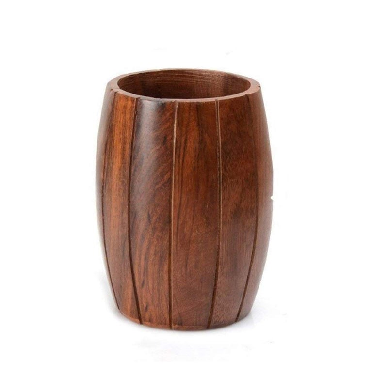 Craftland Wooden Barrel Shape Stationery Holder/Pen Holder/Cutlery Holder/Spoon Holder for Kitchen Dining/Office Table Mutipurpose Stand - Image 2