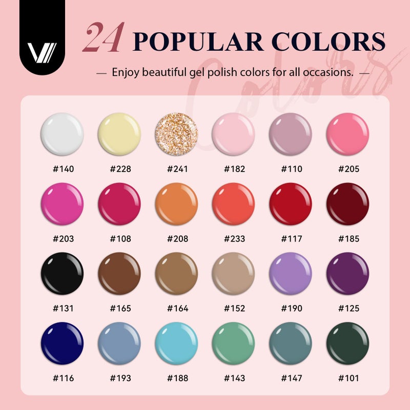 VANREESA 42 Pcs Gel Nail Polish Kit with U V Light 24 Colors Gel Polish Nail Kit Base Coat Glossy & Matte Top Coat Complete Nail Kit with Manicure Tools Gifts for Women Girls - Image 2