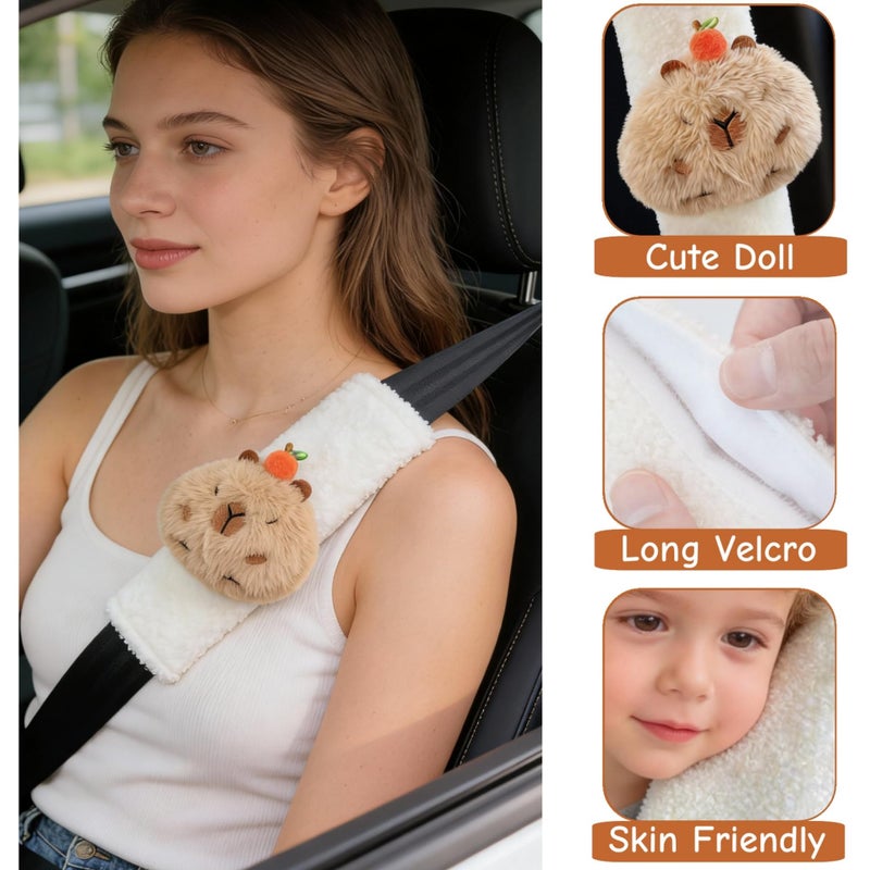 Zigihos 2 PCS Seat Belt Cover Pad, Cute Kawaii Animal Capybara Seatbelt Covers for Kids, Soft Seatbelt Cushion, Car Seat Strap Pads (White(A)) - Image 4