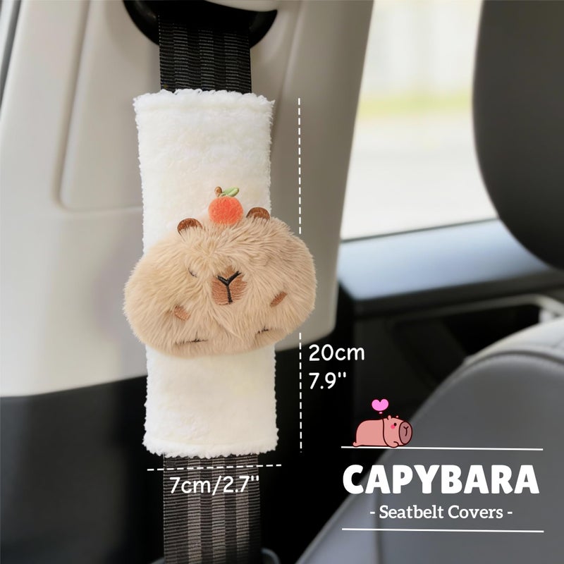 Zigihos 2 PCS Seat Belt Cover Pad, Cute Kawaii Animal Capybara Seatbelt Covers for Kids, Soft Seatbelt Cushion, Car Seat Strap Pads (White(A)) - Image 2
