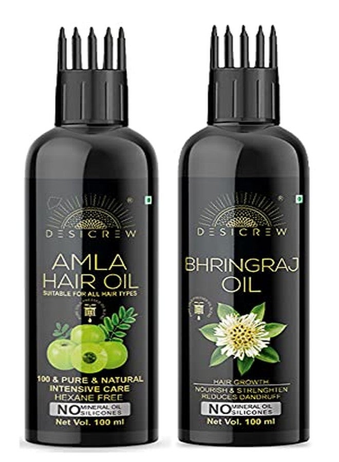 Desicrew Cold-Pressed Amla & Bhringraj Hair Oil in Combo - Moisturizing & Healing, For Skin, Hair Care, Eyelashes (100 ml + 100 ml) With Applicator - Image 2