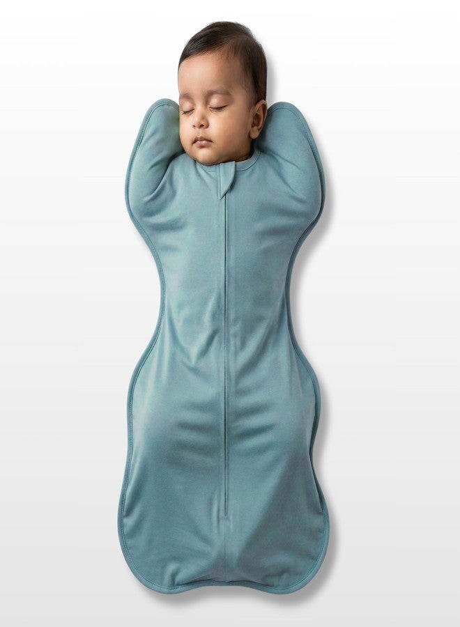 Cocoon Care 0.5 TOG Knitted Bamboo Cotton Arms Up Swaddle Sleeping Pod for Baby 1-3 Months Blue - Image 2