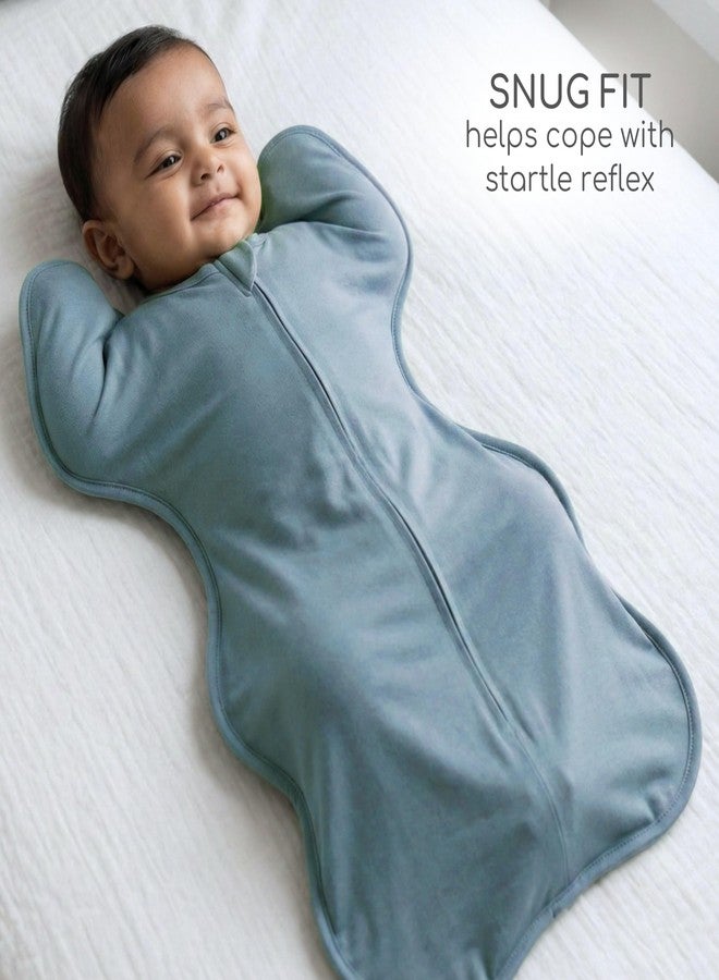 Cocoon Care 0.5 TOG Knitted Bamboo Cotton Arms Up Swaddle Sleeping Pod for Baby 1-3 Months Blue - Image 3