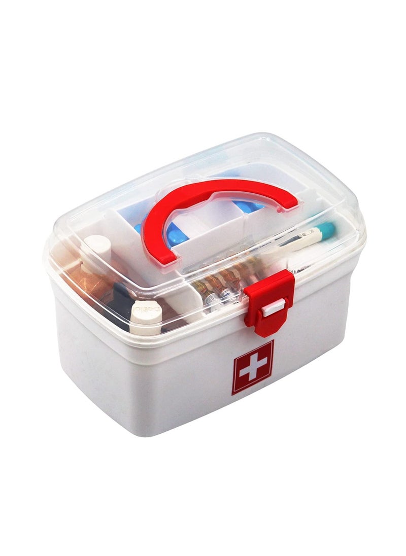 Plastic Rectangular Medicine Box First Aid Kit Box For Medical Use Multi Purpose Box (White & Red)