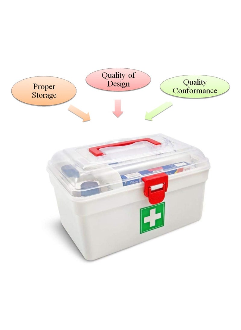 Plastic Rectangular Medicine Box First Aid Kit Box For Medical Use Multi Purpose Box (White & Red)