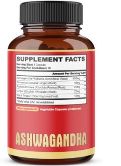 agobi Ashwagandha Ginger Root, Turmeric, Rhodiola Rosea & Black Pepper 90 Capsules 3 months supply  - Image 3