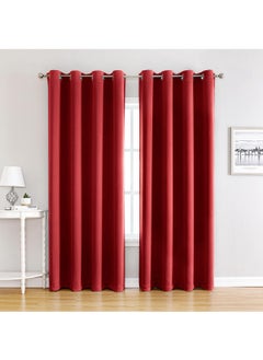 Bluejw 2-Piece Solid Color Blackout Outdoor Curtains Red  - Image 1
