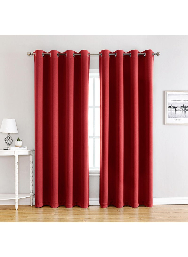 Bluejw 2-Piece Solid Color Blackout Outdoor Curtains Red  - Image 1