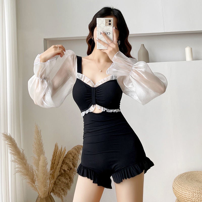 2025 New Swimsuit Women''s One-Piece Super Fairy Sexy Long Sleeve Student Conservative Belly Covering Slimming Hot Spring Small Breast Swimsuit - Image 3