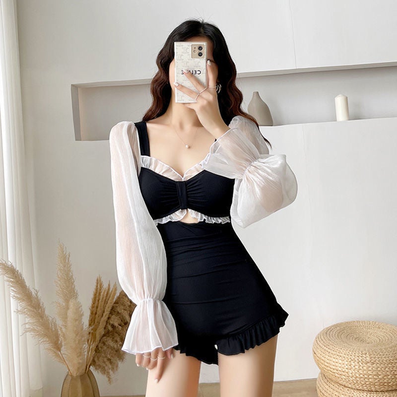 2025 New Swimsuit Women''s One-Piece Super Fairy Sexy Long Sleeve Student Conservative Belly Covering Slimming Hot Spring Small Breast Swimsuit - Image 5