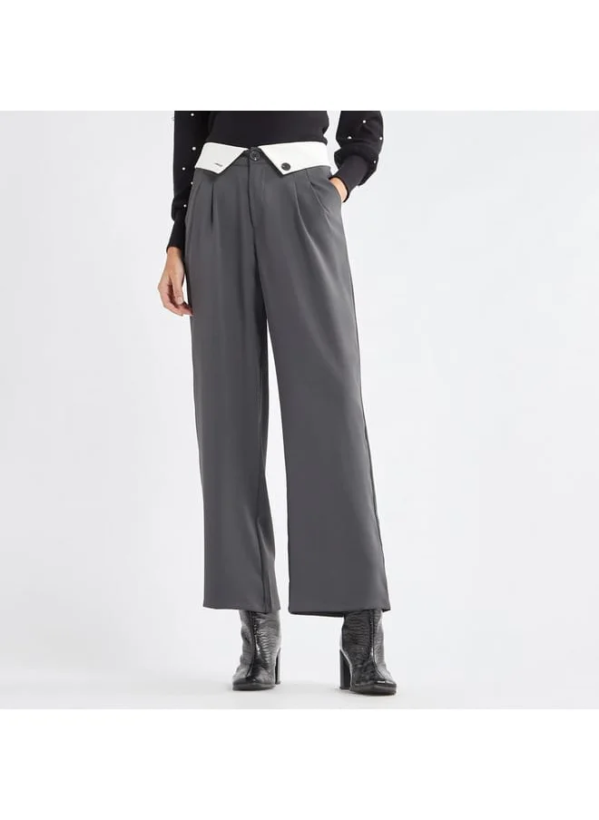 FAV Plain Wide Leg Pants with Pleat Detail and Pockets