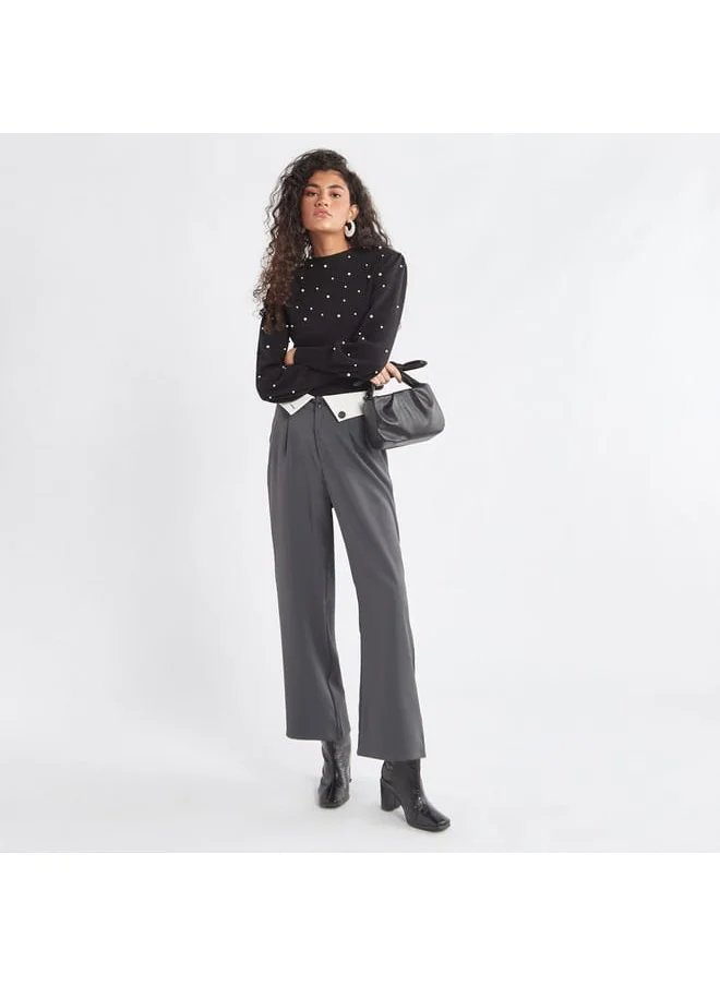 FAV Plain Wide Leg Pants with Pleat Detail and Pockets