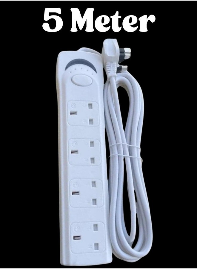 Best - 5M Best Power Strip Extension Cord 4-Way 5 Meter,4-Outlets Extra Long Cable ,Power Socket Extension For Home,Office,Kitchen and Travel,(White) ((5Meter)) - Image 1
