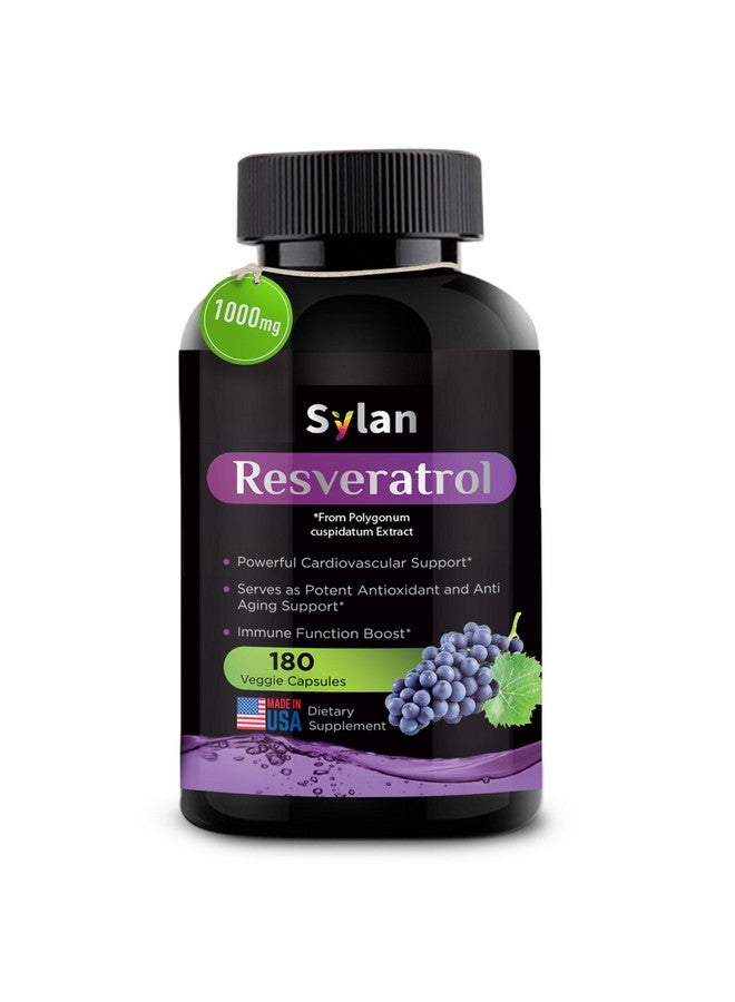SYLAN Trans Resveratrol Supplement, 1000mg, 180 Veggie Capsules, Antioxidant, Supports Heart, Joint, Brain, Immune Health & Anti-Aging, Non-GMO, Made in USA, Resveratrol 500mg Powder per Capsul - Image 1