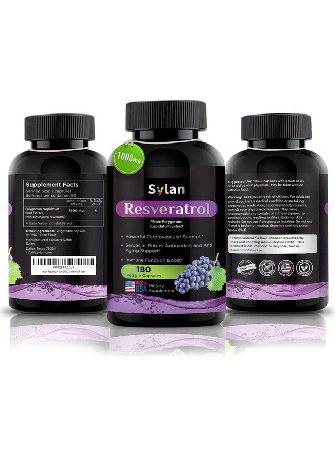 SYLAN Trans Resveratrol Supplement, 1000mg, 180 Veggie Capsules, Antioxidant, Supports Heart, Joint, Brain, Immune Health & Anti-Aging, Non-GMO, Made in USA, Resveratrol 500mg Powder per Capsul - Image 5