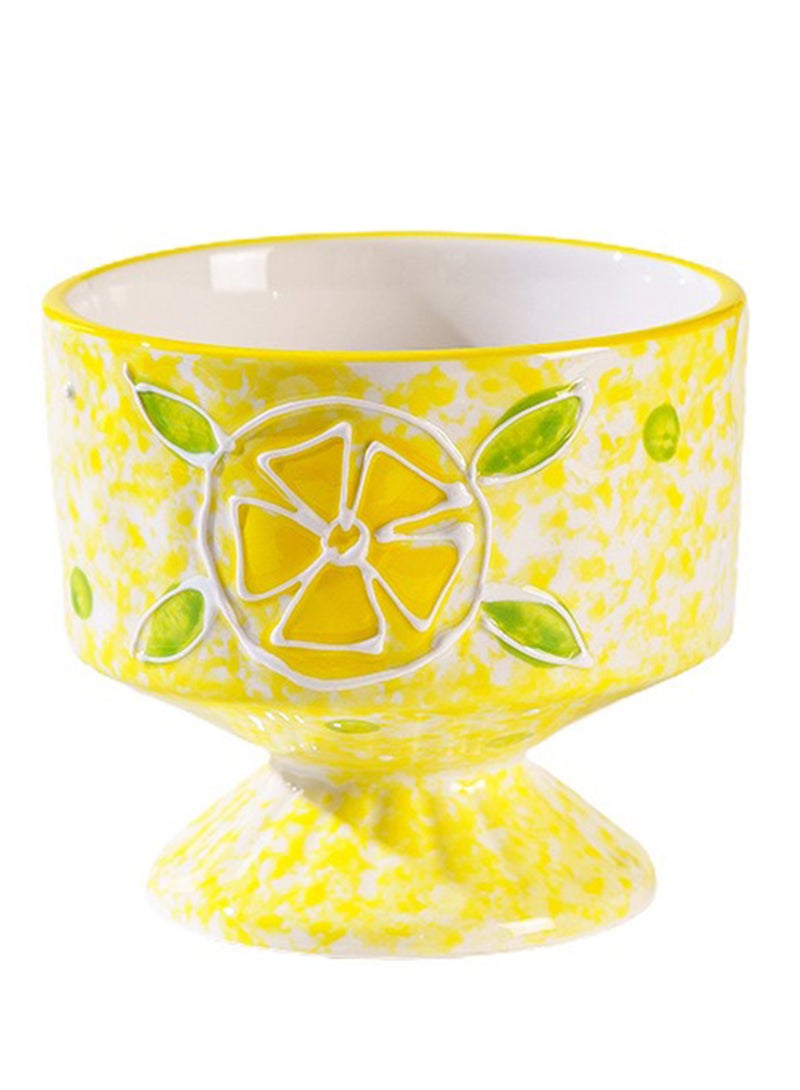 Dessert Cup, Footed Ceramic Ice Cream Cup for Cake, Pudding, Fruit, Oven, Dishwasher and Microwave Safe, 360ml (Lemon Yellow)  - Image 1