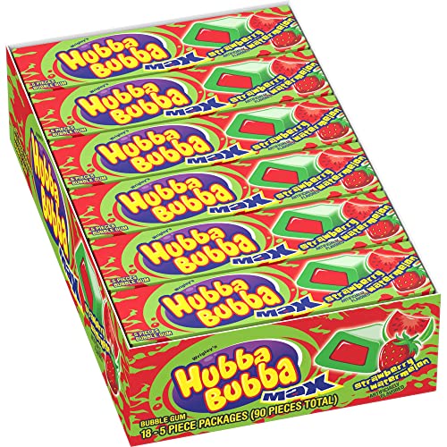 Hubba Bubba 18 Pack HUBBA BUBBA Max Bubble Gum Strawberry Watermelon Flavored Chewing Gum 5 Piece - Image 1