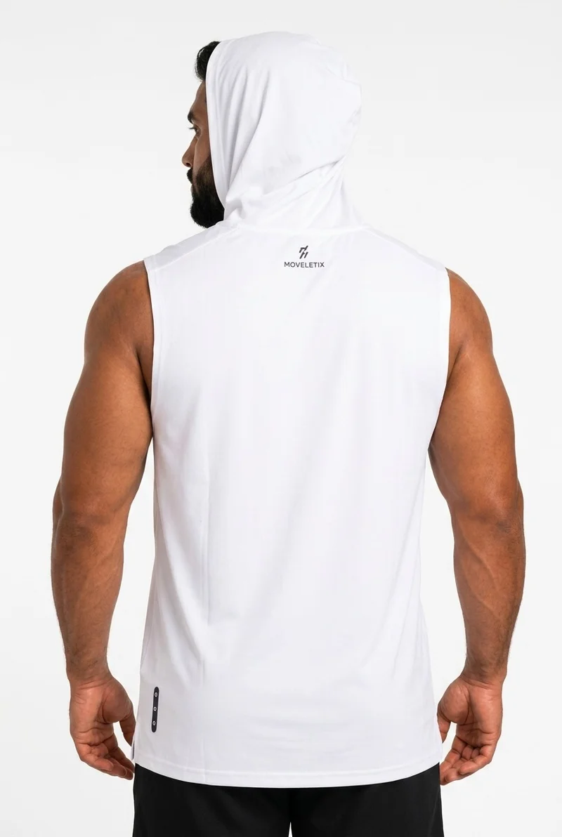 Moveletix White Men's Training Hooded Tank Top White for Men | Best Price UAE