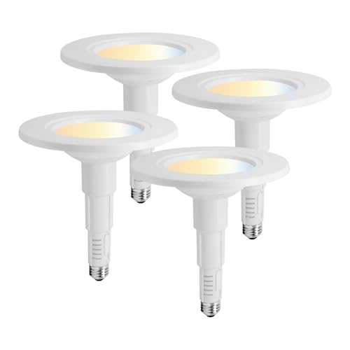 Jolux 5/6 Inch 5CCT Retrofit LED Recessed Lighting 4 Pack, Adjustable 5CCT 2700K-5000K, LED Replacement Can Lights,Dimmable,12=60W, E26 Base, Flat Trim,Easy Retrofit Downlight Installation. - Image 1