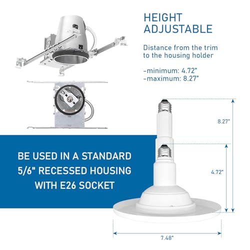 Jolux 5/6 Inch 5CCT Retrofit LED Recessed Lighting 4 Pack, Adjustable 5CCT 2700K-5000K, LED Replacement Can Lights,Dimmable,12=60W, E26 Base, Flat Trim,Easy Retrofit Downlight Installation. - Image 3