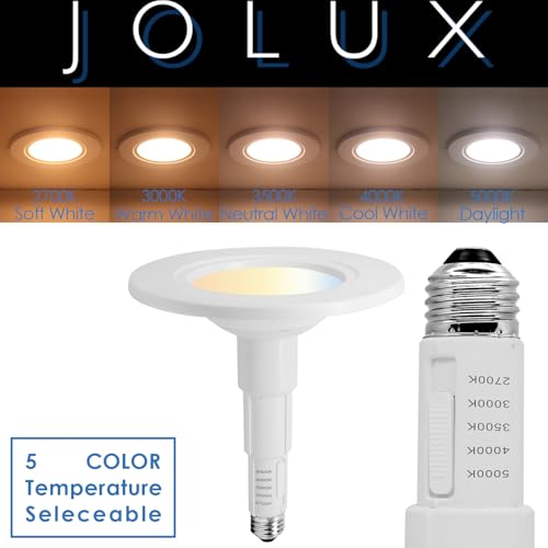 Jolux 5/6 Inch 5CCT Retrofit LED Recessed Lighting 4 Pack, Adjustable 5CCT 2700K-5000K, LED Replacement Can Lights,Dimmable,12=60W, E26 Base, Flat Trim,Easy Retrofit Downlight Installation. - Image 2