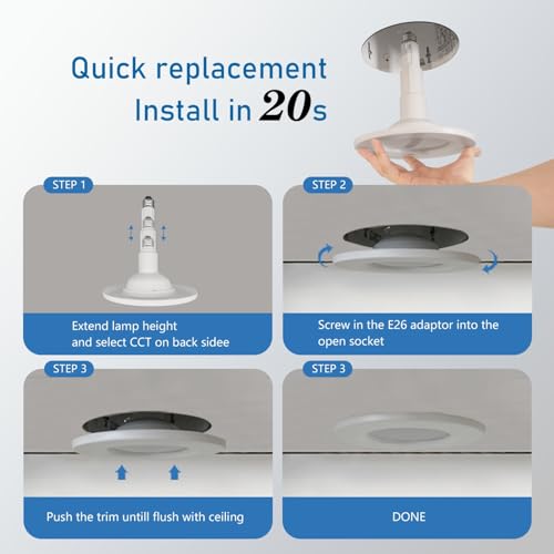 Jolux 5/6 Inch 5CCT Retrofit LED Recessed Lighting 4 Pack, Adjustable 5CCT 2700K-5000K, LED Replacement Can Lights,Dimmable,12=60W, E26 Base, Flat Trim,Easy Retrofit Downlight Installation. - Image 4