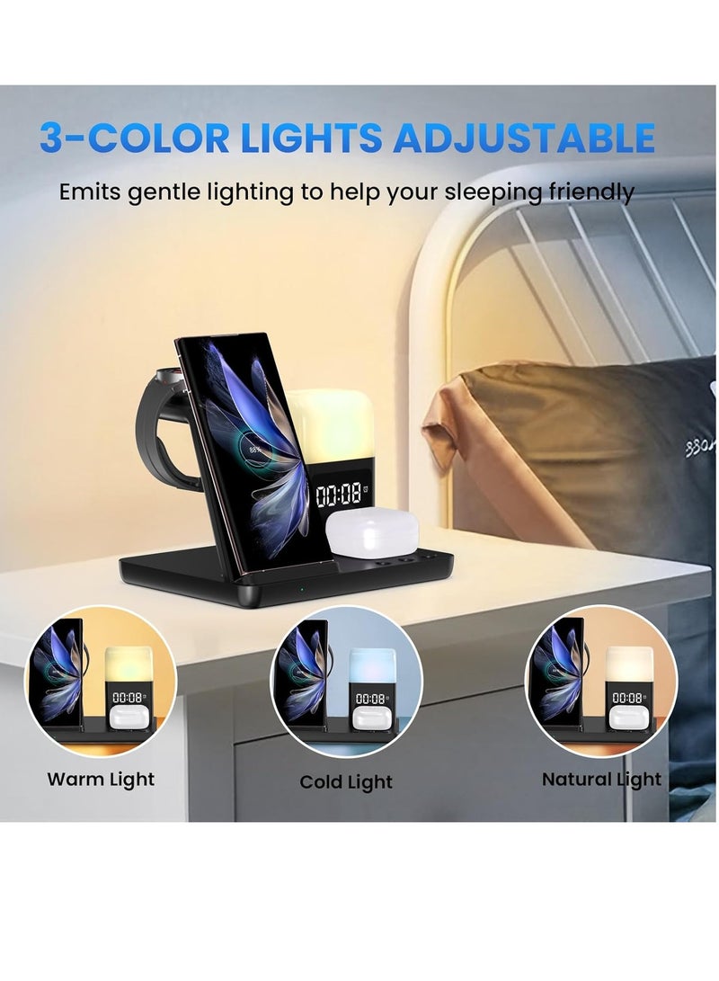 Beauenty Wireless Charger for Samsung: JoyGeek 5 in 1 Charging Station for Samsung S24/Flip5/Fold5/Note 20 Ultra - Phone Charger Stand for Galaxy Watch 6/5/4/3,Buds Live/Plus/2 Pro-Alarm Clock, 3 Night Lights - Image 2