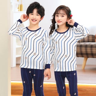 2023 new childrens clothing autumn and winter cotton underwear set boys and girls close-fitting underwear home clothing A autumn pants Striped bear on white background (set) - pzsku/ZAED9930E56EE0405EA76Z/45/1750434135/d3bf65ed-8294-4fc3-a4c7-adae04f05a2a