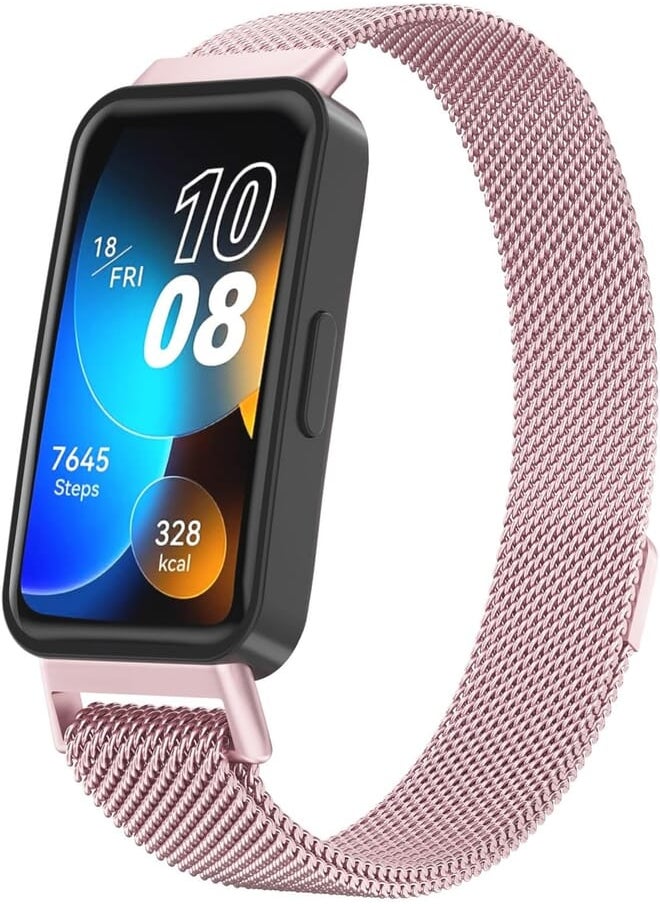 Meliya Meliya Strap for Huawei Band 8 for Men and Women, Metal Stainless Steel Magnetic Replacement Wristbands for Huawei Band 8 (Pink) 