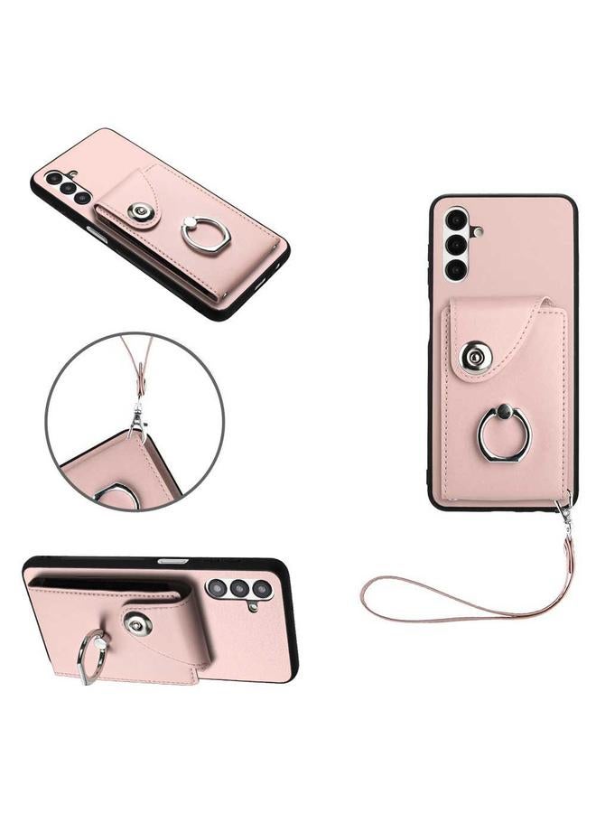 S-TOP Case For Samsung Galaxy A13 5G/A04s Organ Card Bag Ring Holder PU Phone Case with Lanyard - Image 1