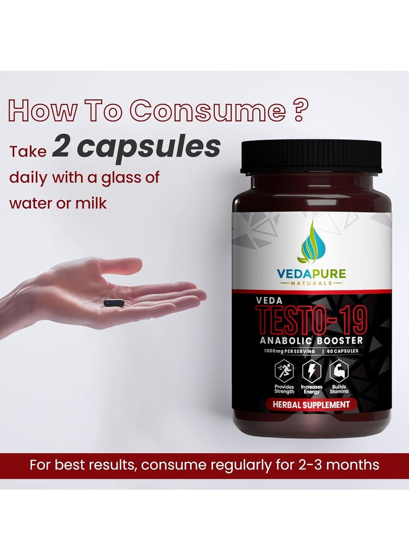 VEDAPURE Teso-19 Energizing Blend Of Ashwagandha, Safed Musli, Shatavari And Chota Gokhru- 60 Capsules  - Image 3