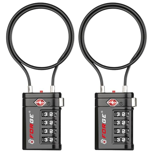 Forge TSA Approved Luggage Locks 4 Digit Combination TSA Travel Locks with TSA008, Open Alert Indicator, Zinc Alloy Body for Luggage, Suitcase, Backpack, and More. 2 15'' Cable Locks. - Image 1