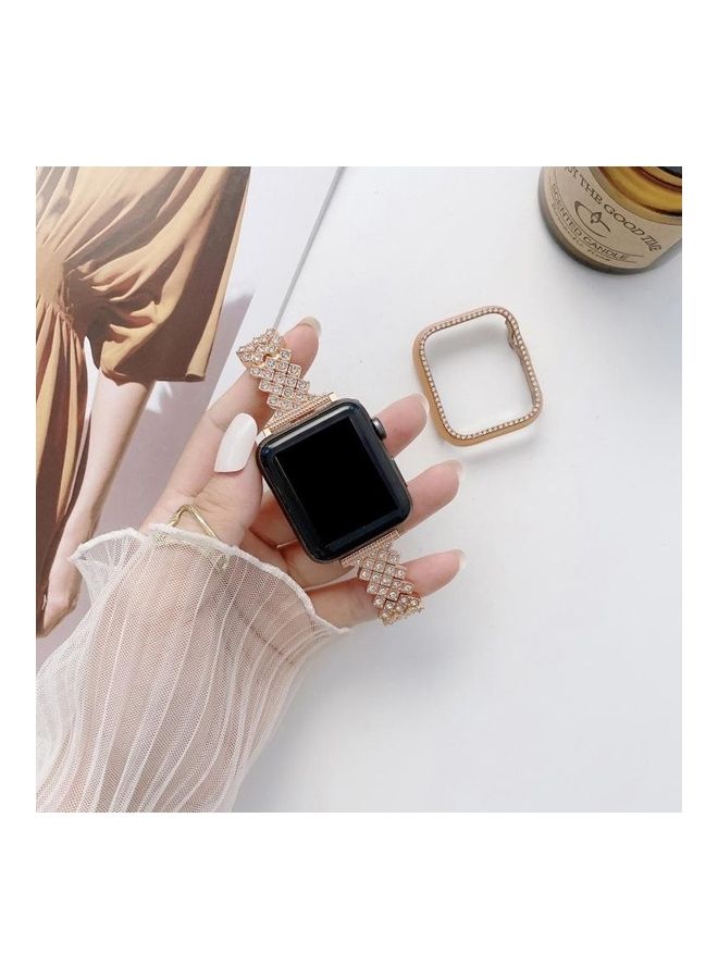 NIBEMINENT Diamond Metal Replacement Wrist Strap with Case For Apple Watch Series 6/5/4 44mm Rose Gold - Image 1