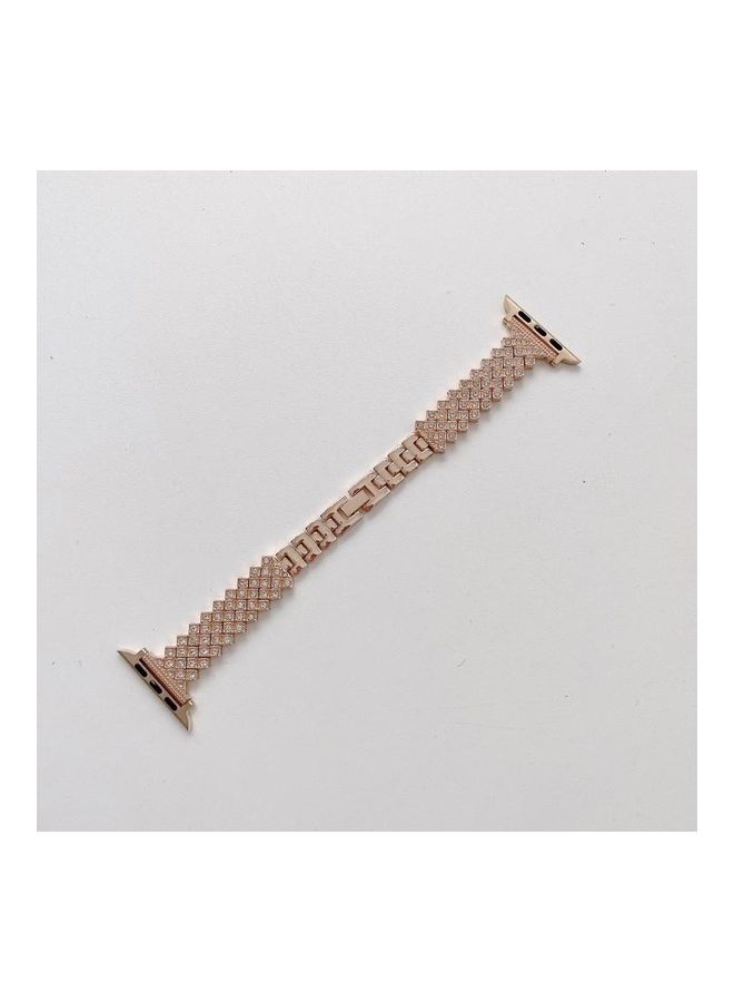 NIBEMINENT Diamond Metal Replacement Wrist Strap with Case For Apple Watch Series 6/5/4 44mm Rose Gold - Image 2