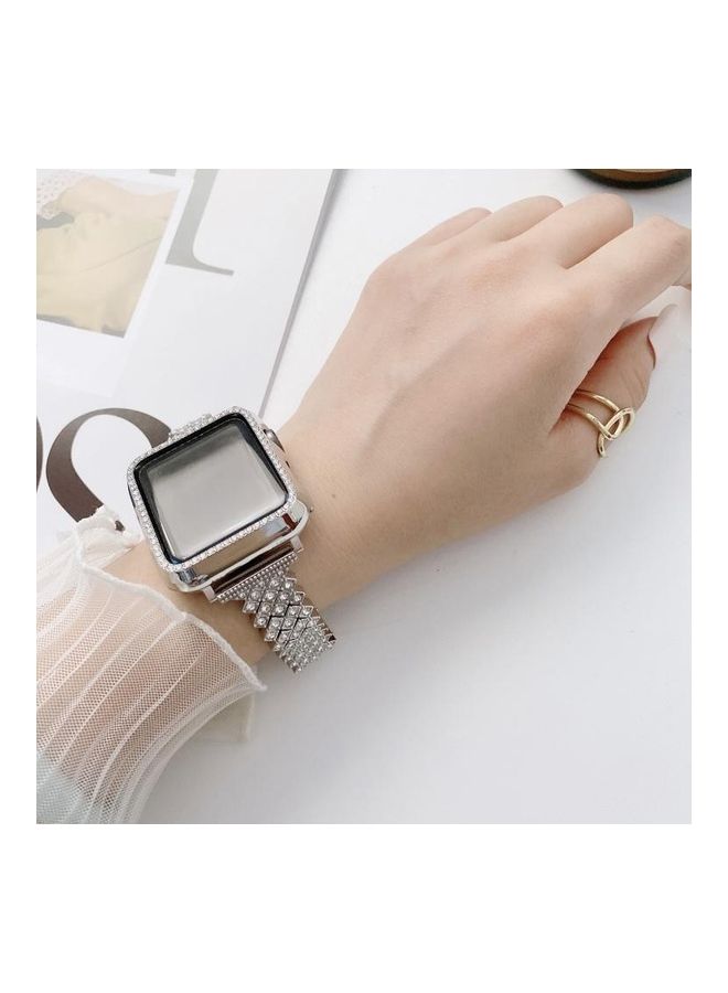 NIBEMINENT Diamond Metal Replacement Wrist Strap with Case For Apple Watch Series 6/5/4 44mm Rose Gold - Image 3