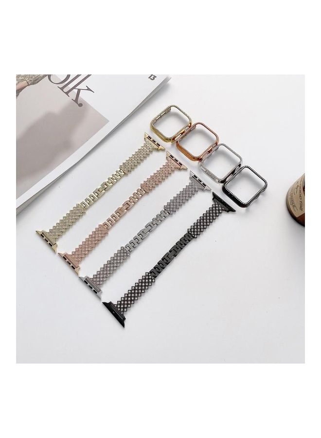 NIBEMINENT Diamond Metal Replacement Wrist Strap with Case For Apple Watch Series 6/5/4 44mm Rose Gold - Image 5