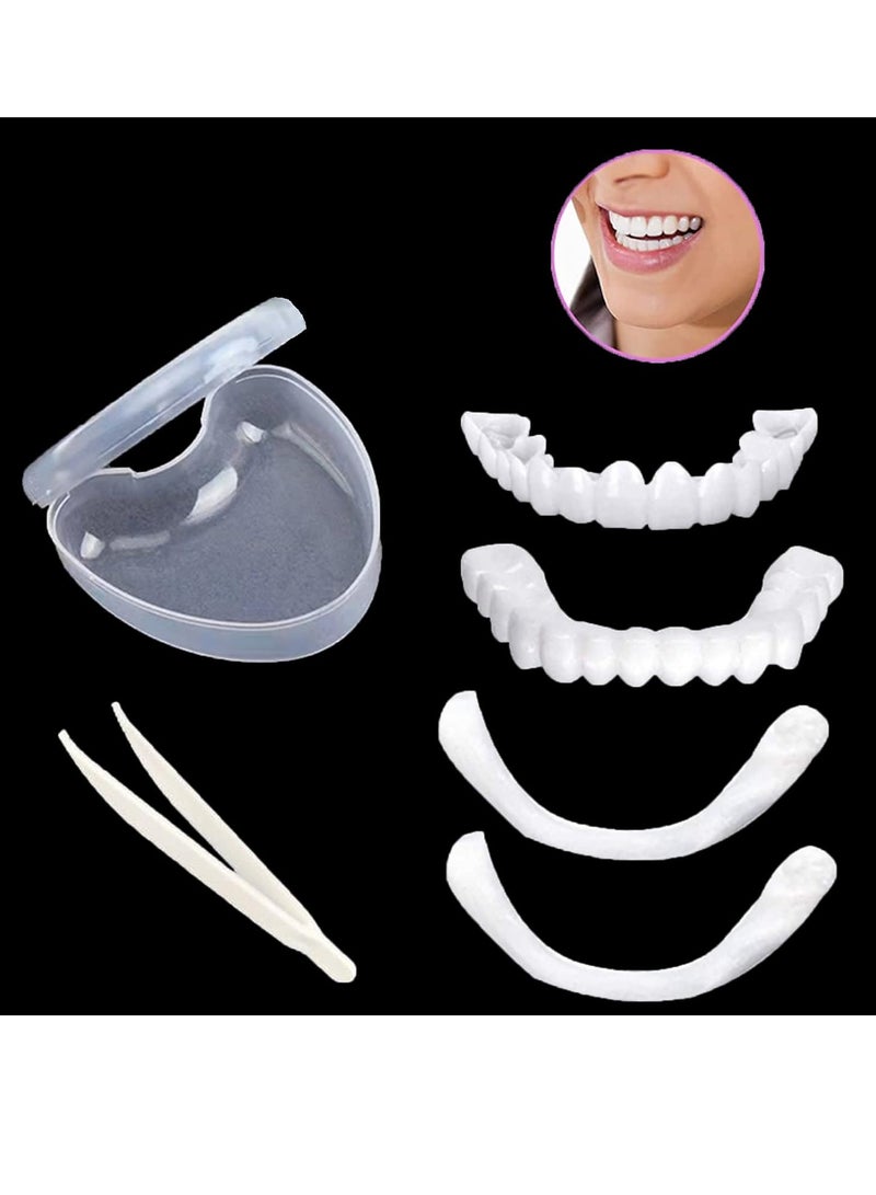 SYOSI 1Set Dentures Veneers Tooth,Dental Care Kits for Anti Molar Orthodontic Cosmetic Teeth,Smile Snap Tooth.(White,1Top+ 1Bottom+2Adhesives+1Tweezers+1Heart-Shaped Storage Box）  - Image 1
