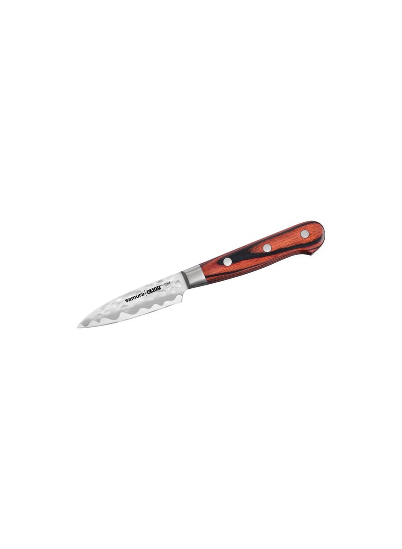 Samura Kaiju 3‑Piece Kitchen Knife Set | AUS‑8 Japanese Steel | Hammered Non‑Stick Blades | 8.3" Chef, 6" Utility, & 3.1" Paring Knives | Wood Handle with Bolster | Gift Box - Image 2