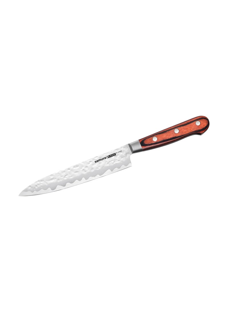 Samura Kaiju 3‑Piece Kitchen Knife Set | AUS‑8 Japanese Steel | Hammered Non‑Stick Blades | 8.3" Chef, 6" Utility, & 3.1" Paring Knives | Wood Handle with Bolster | Gift Box - Image 3
