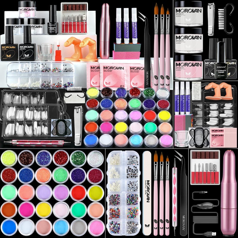 Morovan Acrylic Nail Kit for Beginners: Professional Nails Kit Acrylic Set With Everything Complete Starter Set - with 3 Colors Powder and Glitter Powder - Image 1