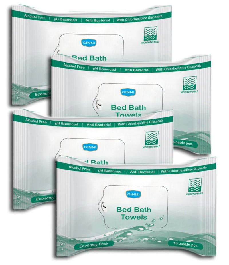 GINNI Hygiene Sponge Bed Bath Towel Wet Wipes For Adults, Patients (10 Pulls/Pack, Pack of 4) - Image 1