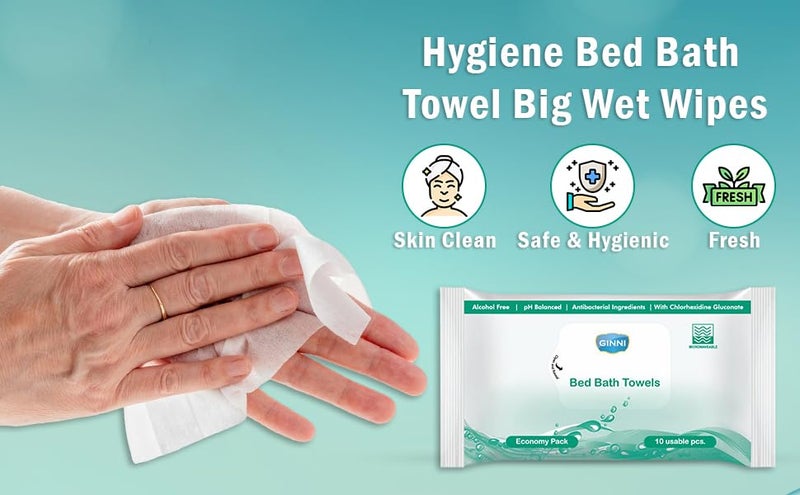 GINNI Hygiene Sponge Bed Bath Towel Wet Wipes For Adults, Patients (10 Pulls/Pack, Pack of 4) - Image 4